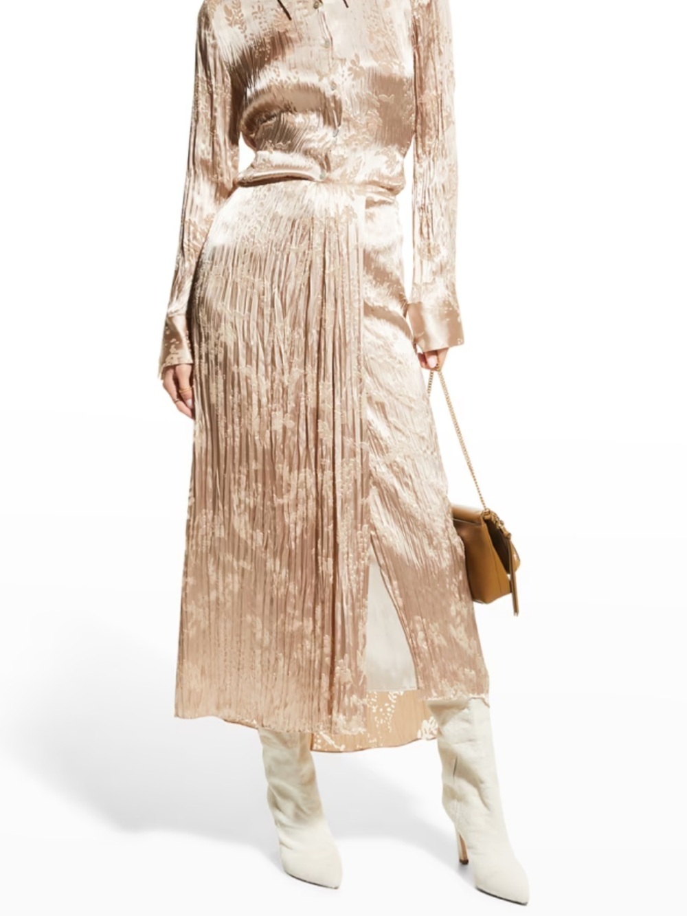 Vince Burnout Silk Asymmetric Drape Midi Skirt in Cream Ivory - Picture 2 of 12